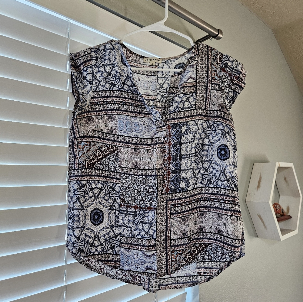 Artisan Ny Patchwork Blouse - Blue and Black